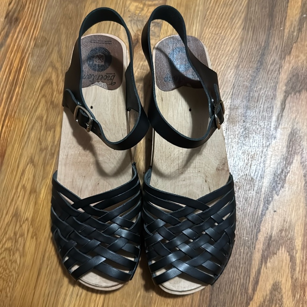 Troentorp  Black Leather Anna Original Sole Clog Swedish Sandals Size EU 41